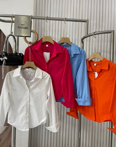 MATINEE Solid Color Collar Down Fitted Shirts
